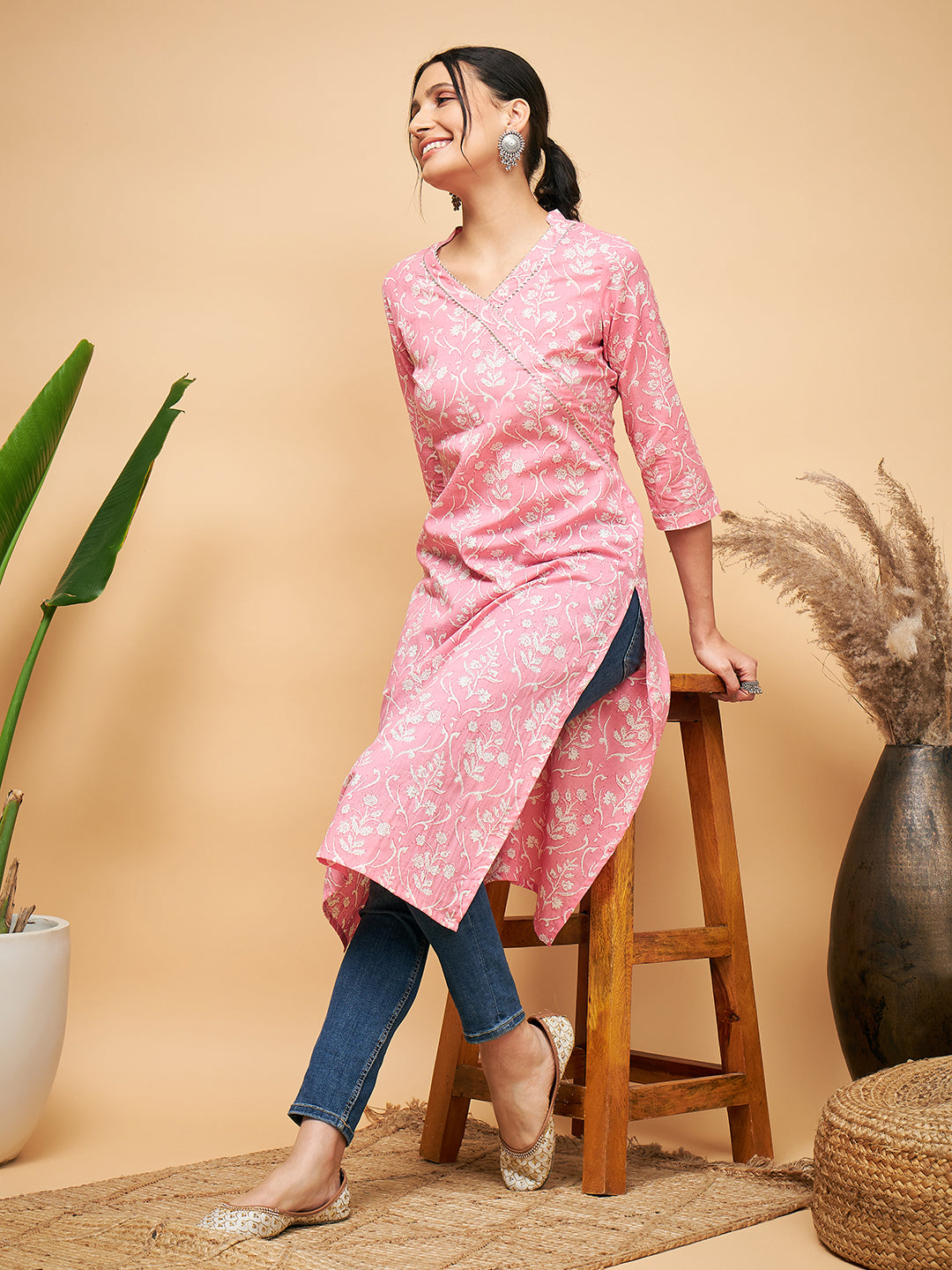 Buy Dark Pink Angrakha Jumpsuit In Round Neck Online - W for Woman
